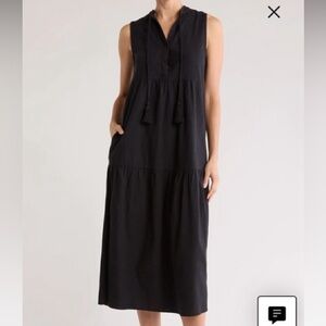 Elan Black Sleeveless Tassel Midi Dress